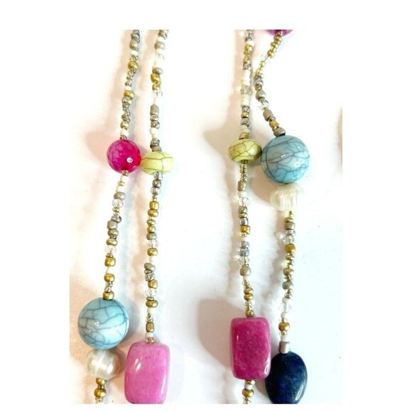 Chico's Women Turquoise Purple Metallic Bead Double Strand Gotdtone Necklace 15" - Picture 3 of 6